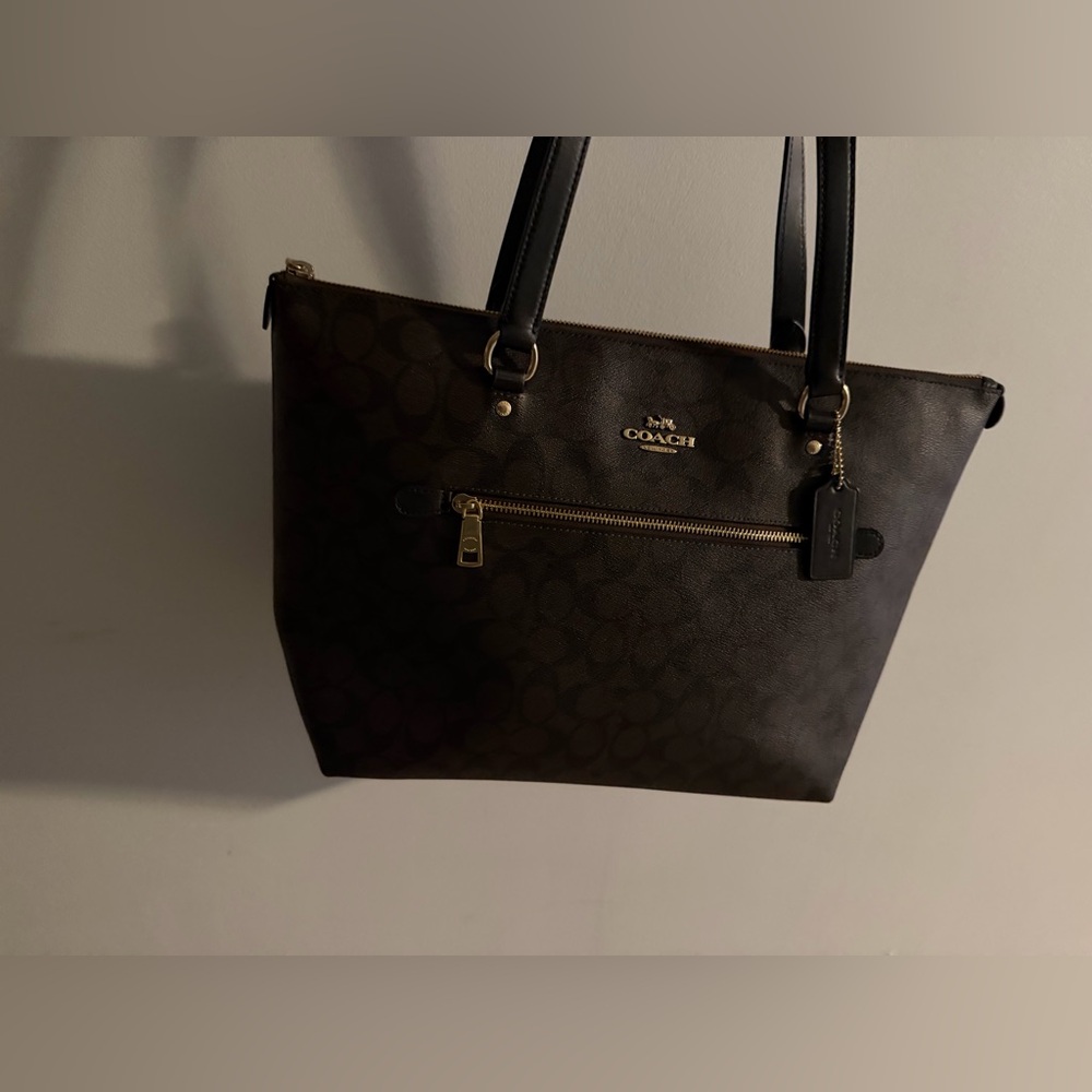 Coach Black Signature Canvas Tote with Gold Hardware